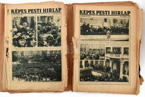 cca 1930-34 Képes Pesti Hírlap számos lapszáma 2 db karton mappában lefűzve, lyukasztva, részben sérült