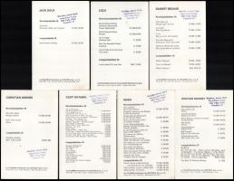 cca 1970 Külföldi énekesek és előadók, 7 db fényképes nyomtatvány, EMI Columbia kiadása, 14x9 cm kör...