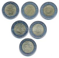 Olaszország 1993-1999. 500L (6xklf) forgalmi emlékpénzek T:AU-VF Italy 1993-1999. 500 Lire (6xdiff) circulating commemorative coins C:AU-VF