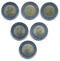 Olaszország 1993-1999. 500L (6xklf) forgalmi emlékpénzek T:AU-VF
Italy 1993-1999. 500 Lire (6xdiff)...