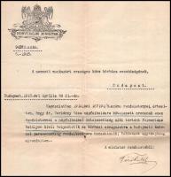 1915 Bp., Dr. Gerlóczy Géza orvos háborús katonai szolgálat alóli felmentési papírja