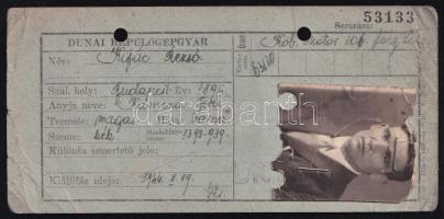 1944 Dunai Repülőgépgyár üzemi igazolvány