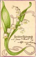 1902 Herzlichen Glückwunsch / Üdvözlőlap gyöngyvirággal / Greeting with lily of the valley. litho (fa)