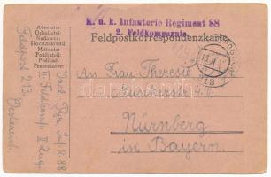 1916 K.u.k. Infanterie Regiment 88. 2. Feldkompagnie Feldpostkorrespondenzkarte / Cs. és kir. 88. gy...