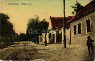 1914 Cseklész, Ceklís, Bernolákovo; Közép utca / street view (EK)