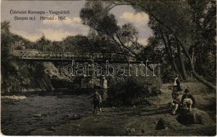 Korompa, Krompach, Krompachy (Szepes); Vasgyár, Hernád híd. Balkányi S. kiadása / iron works, factory, Hornád river bridge (EK)