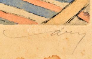 Olvashatatlan jelzéssel: A rokkánál. Akvarellel színezett rézkarc, papír, a lap széle foltos, 22,5x3...