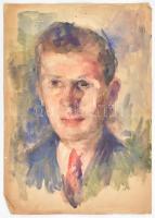 Udvardi Gyula (1925-2016): Férfi portré. Akvarell, papír, jelzés nélkül, kissé sérült lapszélekkel, 43x30,5 cm