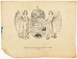 cca 1890-1900 A Magyar Korona Országainak egyesített címere (középcímer), 2 db nagyméretű nyomat, sérülésekkel, foltokkal, 49x37 cm