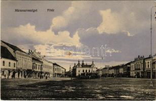 1910 Máramarossziget, Sighetu Marmatiei; Fő tér, szálloda, piac, üzletek. Wizner és Dávid kiadása / main square, hotel, market, shops (EK)