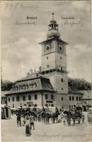 1905 Brassó, Kronstadt, Brasov; Tanácsház, városháza, piac, Kamner üzlete. M. T. és F. I. Koch Willy kiadása / town hall, market, shops (Rb)