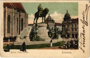 1904 Kolozsvár, Cluj; Mátyás király szobor, piac. Kováts P. Fiai kiadása / statue of Matthias Corvinus, monument, market (EK)