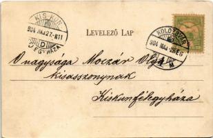 1904 Kolozsvár, Cluj; Mátyás király szobor, piac. Kováts P. Fiai kiadása / statue of Matthias Corvin...