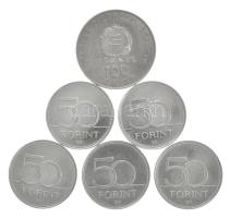 1980. 100Ft Ni "Szovjet-magyar közös űrrepülés" + 2005-2007. 50Ft Cu-Ni (5x) T:1-,2