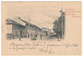 1902 Gyulafehérvár, Karlsburg, Alba Iulia; Deák Ferenc utca. Atelier Bach / street (ázott / wet damage)