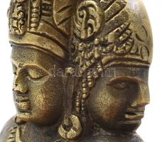 Háromfejű istenség szobor. Bronz, márvány talapzaton m: 10 cm, sz: 15 cm