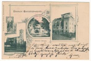 1902 Gyulafehérvár, Karlsburg, Alba Iulia; Csillagda (csillagvizsgáló), Hátulsó várkapu, Római katolikus székesegyház. Weisz Bernát kiadása / observatory, castle gate, cathedral. Art Nouveau, floral (EK)