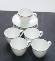 Teljes 5 darabból álló Hollóházi aranyozott szélű teás porcelán készlet