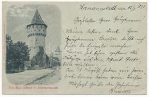 1898 (Vorläufer) Nagyszeben, Hermannstadt, Sibiu; Alte Stadtthürme am Nacht / Régi városi torony este. Hermann Hilger 432. / old tower at night (EK)