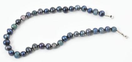 Exkluzív, nagy méretű tenyésztett gyöngy garnitúra, irizáló kékes színű, nyaklánc h: 40 cm, karlánc ...