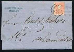 1858. nov 19 5kr type I. with St. Andrew's cross part, on early cover 