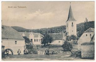 Nagytalmács, Talmesch, Talmaciu; Fő tér, vízimalom, templom. Joseph Briegel / main square, church, mill (ázott / wet damage)