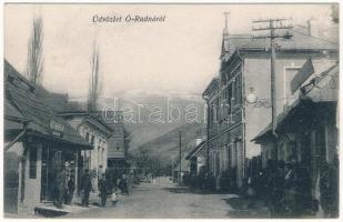 1916 Óradna, Alt-Rodna, Radna veche, Rodna; Fő utca, Nóti Ábrahám (?) üzlete. Grün Márkusz kiadása / main street, shop + &quot;K.u.k. Etappentrainzug No. 22. 11.&quot; (ázott / wet damage)