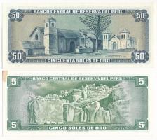 Peru 1969. 5S + 1975. 50S T:AU az egyik bankjegy sarkán folt
Peru 1969. 5 Soles de Oro + 1975. 50 S...