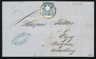 1860 15kr II. típus elfogazott bélyeg számlalevélen 