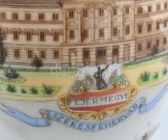 Herendi Viktória mintás és Székesfehérvár egyedi festéses fedeles porcelán váza. Kézzel festett, jel...