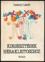 Cselényi László: Kiegészítések Hérakleitoszhoz. Bratislava/Pozsony, 1988., Madách. Első kiadás. Kiadói egészvászon-kötés, kiadói papír védőborítóban. Megjelent 600 példányban a Szépirodalmi Könyvkiadó (Budapest) részére a Madách Könyvkiadó (Bratislava) gondozásában.   A szerző, Cselényi László (1938- ) József Attila-díjasíró, költő, újságíró, műfordító, egyetemi tanár által Bujdosó Alpár (1935-2021) költő, mérnök, a Magyar Műhely szerkesztője a magyar avantgarde kiemelkedő alakja részére DEDIKÁLT példány.