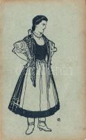 Lady in folkwear Kner Izidor postcard (Ek)