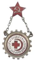 Szovjetunió ~1940. Vöröskereszt / Vörös Félhold zománcozott fém jelvény T:XF,VF tű hiányzik Soviet Union ~1940. Red Cross / Red Crescent enamelled metal badge C:XF,VF pin missing