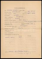 cca 1963 Kozák András (1943-2005) színművész személyi nyilvántartó lapja, valamint saját kézzel írt ...