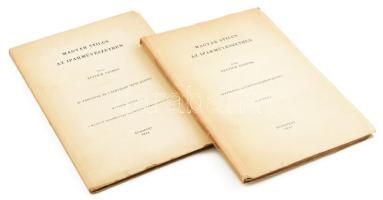 Fettich Nándor: Magyar stílus az iparművészetben. I-II. köt. A mű III. kötetben teljes. Bp., 1943-1944, (vitéz Csaba és Tsa. Nyomda- Kir. M. Egyetemi Nyomda), 103+1 p. + XXIV t.; 76 p. + XLVIII t. Gazdag képanyaggal illusztrált. Felvágatlan lapokkal. Kiadói papírkötés, jó állapotban.   A szerző, Fettich Nándor (1900-1971) régész, ötvös által Voit Pál (1909-1988) művészettörténész részére DEDIKÁLT példány.