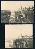 cca 1935 Kéményseprők Budapesten, 2 db fotó, 5×7,5 és 5,5×6 cm