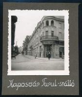 cca 1938 Kaposvár, Széchenyi tér 8., Turul Szálló (ma Hotel Dorottya), kartonra ragasztott, feliratozott fotó, 6,5×6 cm