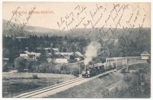 1909 Málnásfürdő, Malnas Bai; vasúti híd, gőzmozdony, vonat. Benkő M. kiadása / railway bridge, locomotive, train