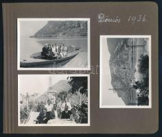 1936 Dunakanyar, Verőce, Dömös, motoros hajóról és gőzösről készült fényképek albumlapra ragasztva, 6×9 cm