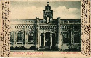 1900 Nagyvárad, Oradea; Szent Vince intézet, még földszintes épület bejárata (1899-ben húztak rá emeletet) / school entry (before 1899 when it was reconstructed into a two-story building) (EK)