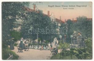 Nagyvárad, Oradea; Nogáll Szent Vince Intézet, kert / garden of the girl school (fa)