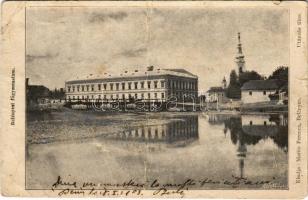 Belényes, Beius; Főgimnázium, kiszáradt folyó. Matits Ferenc kiadása / school, dried up river (fa)