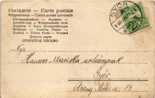1908 Győr, "Emlék a győri nyomdászok Velencei Víg-Estélyéről 1908. január 25." bohóccal (á...