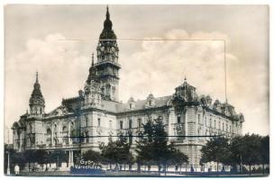 1930 Győr, Városháza. leporellólap 10 képpel, közte vasútállomás