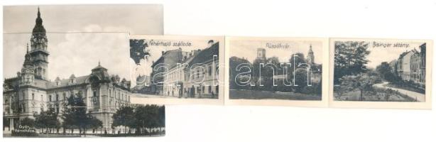 1930 Győr, Városháza. leporellólap 10 képpel, közte vasútállomás