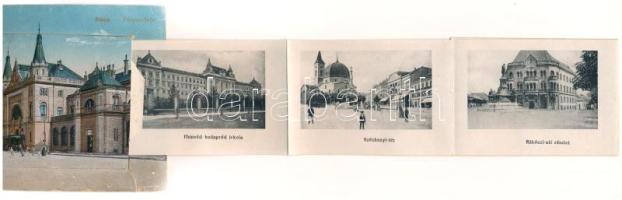 1918 Pécs, Pályaudvar, vasútállomás. leporellólap 10 képpel, közte zsinagóga (szakadás / tear)