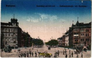 1919 Budapest VI. Andrássy úti körönd (Kodály körönd), automobil, omnibusz Szarvas szappan reklámmal (kis szakadás / small tear)