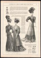 cca 1900 20 db női divatkép a Le Moniteur de la Mode c. folyóiratból, nyomat, papír, néhány kevés la...