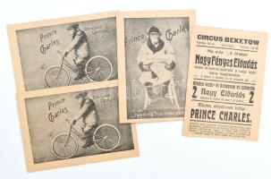 cca 1920 Bp., Beketow Cirkusz Városliget, 4 db reklám kártya az egyik attrakcióval Prince Charles a majom