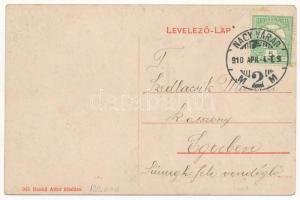 1910 Nagyvárad, Oradea; Fekete Sas szálló éjjel, villamosok. Humoros montázs részeg férfiakkal. Benk...